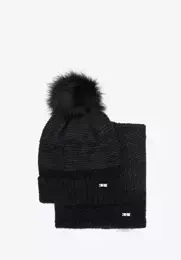 Damski zestaw komin + czapka,  czarno-grafitowy Wittchen